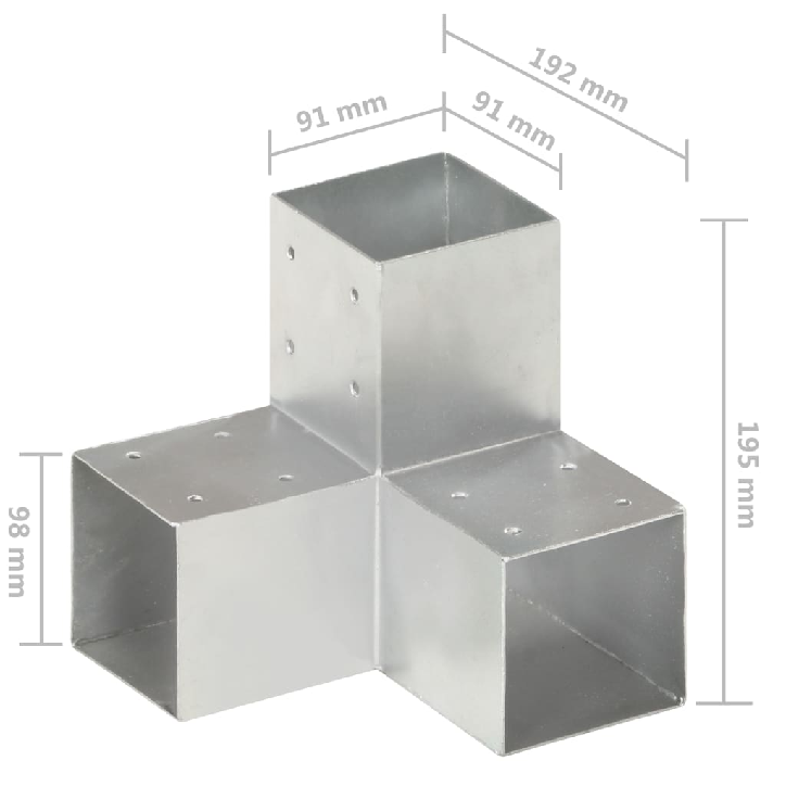 Stulpo sujungimas, 91x91mm, galvanizuotas metalas, Y formos