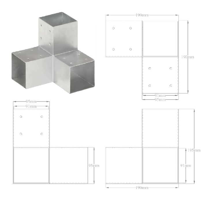 Stulpo sujungimas, 91x91mm, galvanizuotas metalas, Y formos