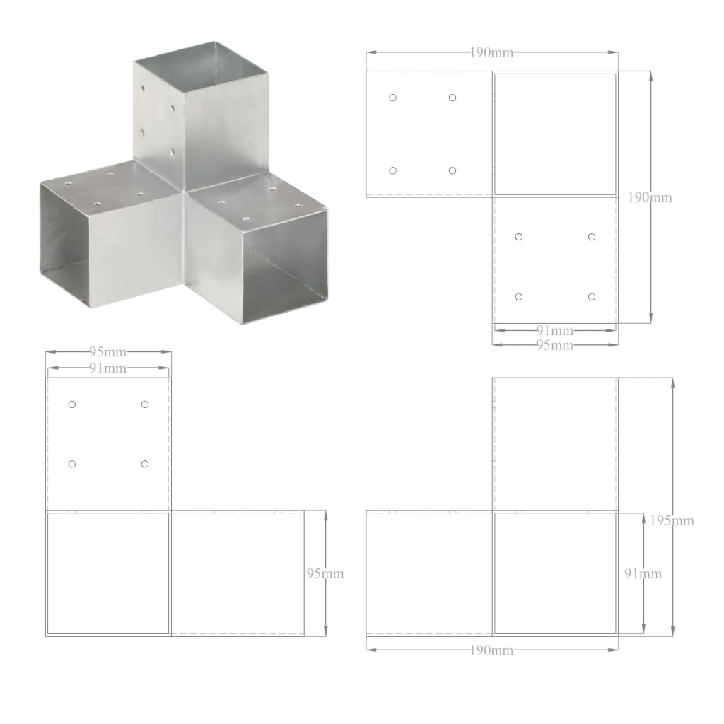 Stulpų sujungimai, 4vnt., 91x91mm, metalas, Y formos