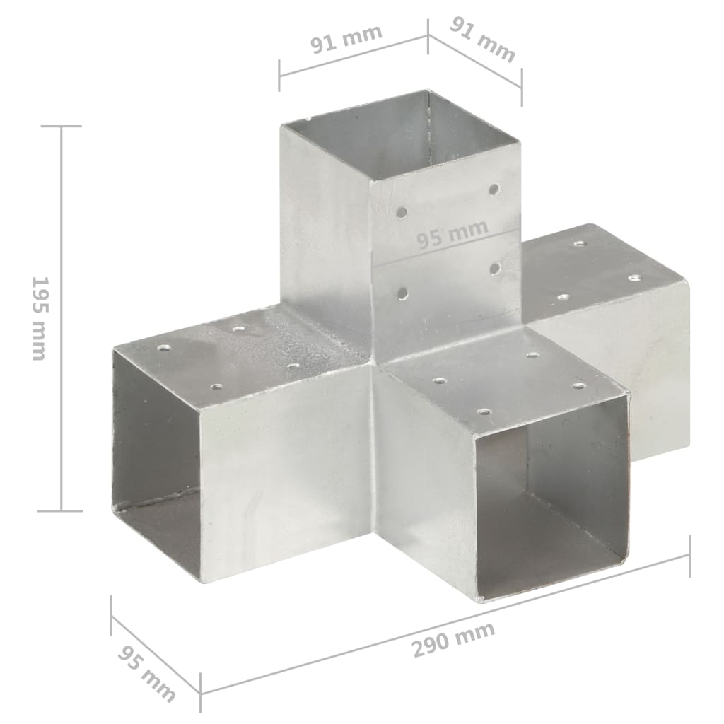 Stulpo sujungimas, 91x91mm, galvanizuotas metalas, X formos