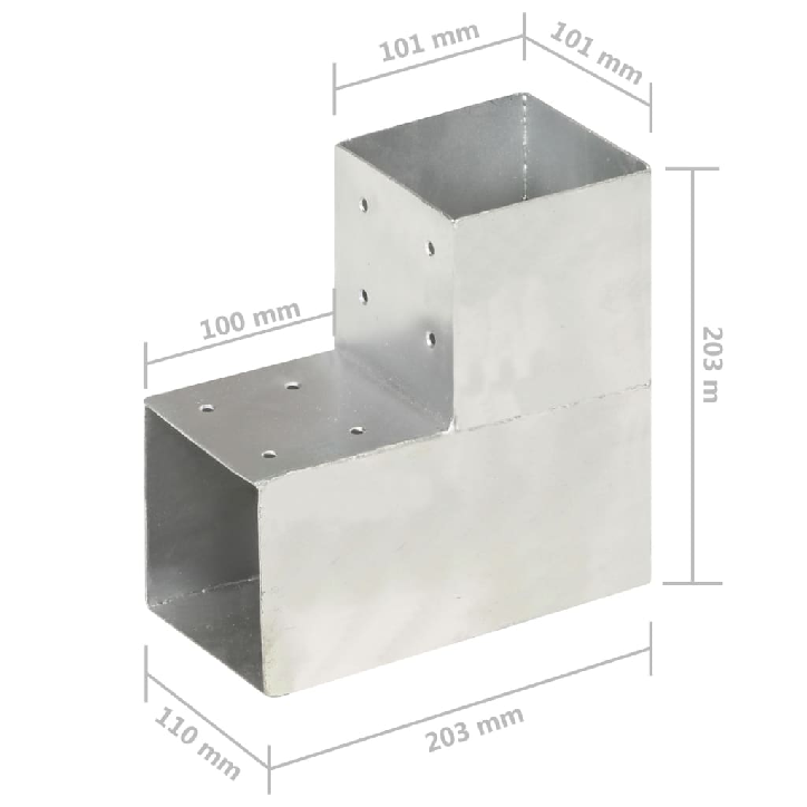 Stulpų sujungimai, 4vnt., 101x101mm, metalas, L formos