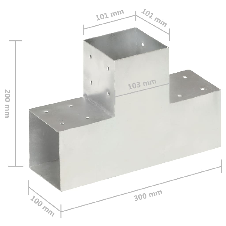 Stulpo sujungimas, 101x101mm, galvanizuotas metalas, T formos