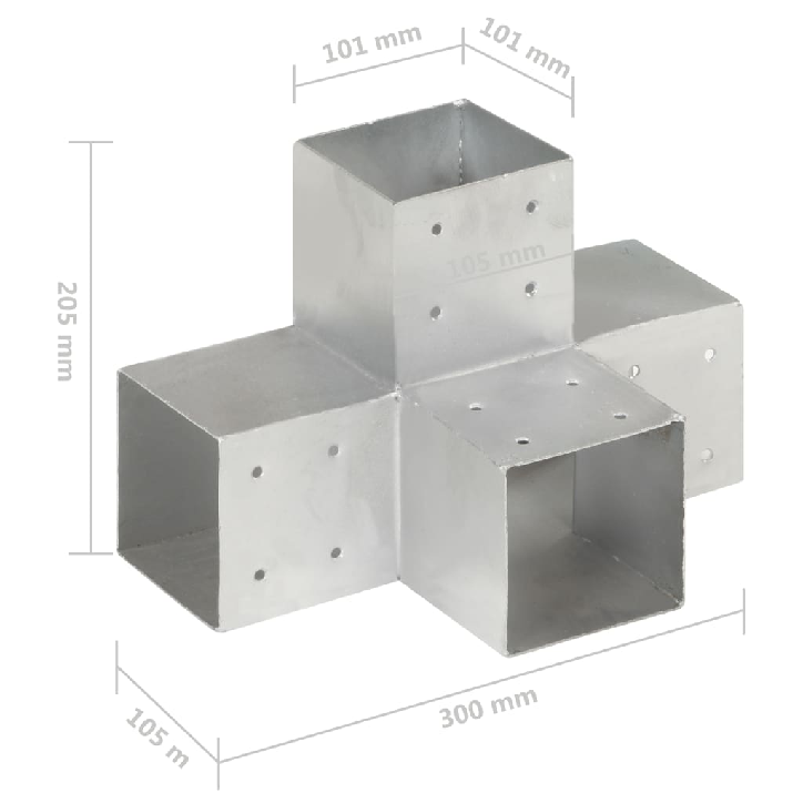 Stulpo sujungimas, 101x101mm, galvanizuotas metalas, X formos