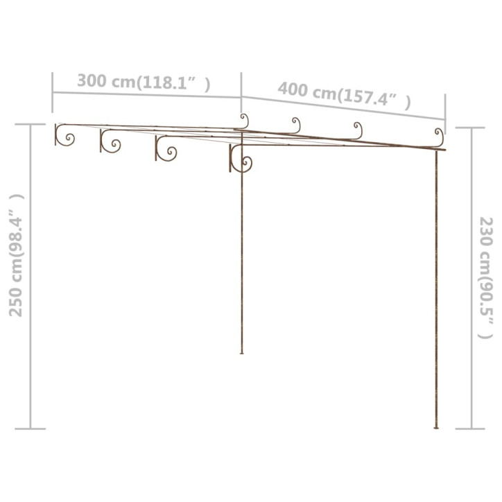 Sodo pergolė, senovinės rudos spalvos, 4x3x2,5m, geležis