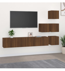 Sieninė televizoriaus spintelė, ruda ąžuolo, apdirbta mediena