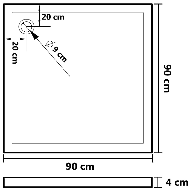 Dušo padėklas, 90x90cm, ABS, kvadratinis