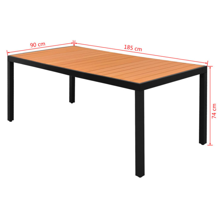 Sodo stalas, rudas, 185x90x74cm, aliuminis ir WPC