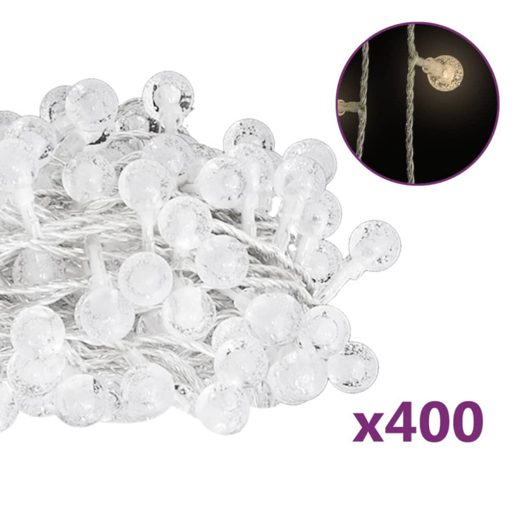 Rutuliukų girlianda, 40m, 400 šiltų baltų LED, 8 funkcijos