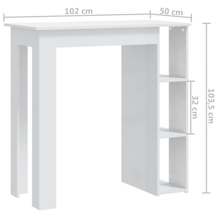 Baro stalas su lentyna, baltas, 102x50x103,5cm, MDP, blizgus