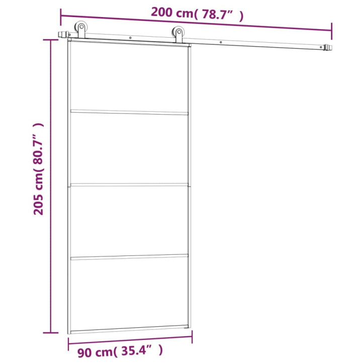 Stumdomos durys su įrangos rinkiniu, 90x205cm, ESG ir aliuminis