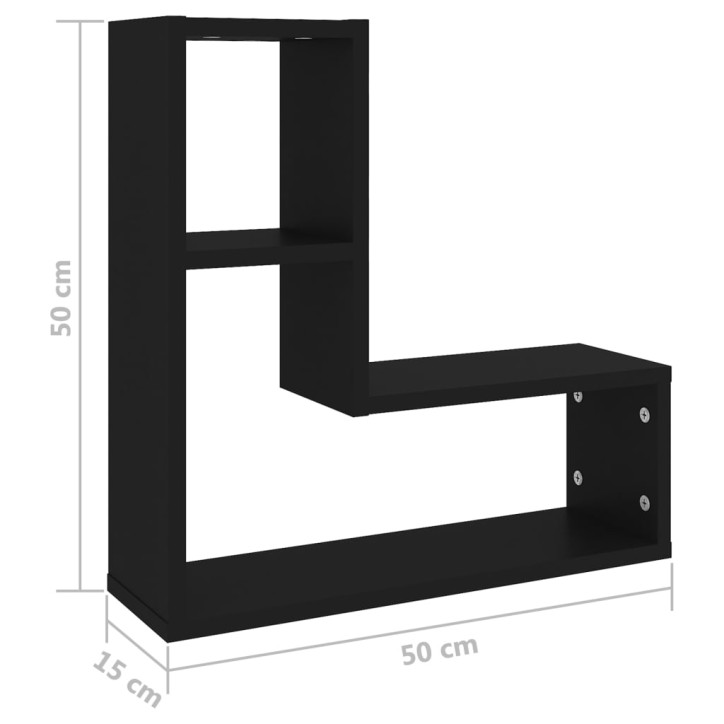 Sieninės lentynos, 2vnt., juodos spalvos, 50x15x50cm, MDP