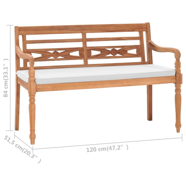 Batavia suoliukas su pagalvėmis, 120 cm, tikmedis