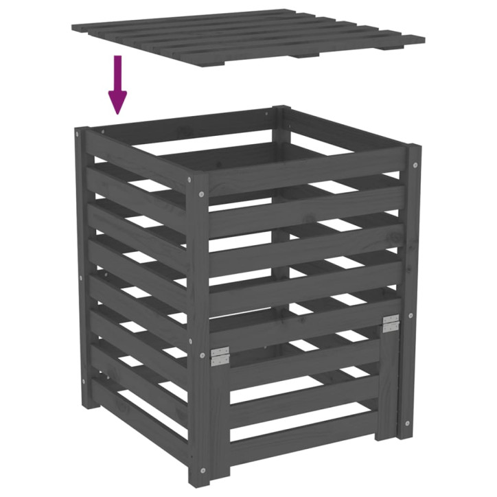 Komposto dėžė, pilka, 63,5x63,5x77,5cm, pušies medienos masyvas