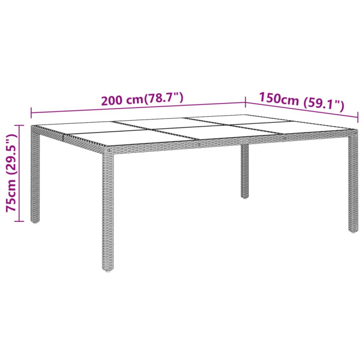 Sodo stalas, juodas, 200x150x75cm, stiklas/poliratanas