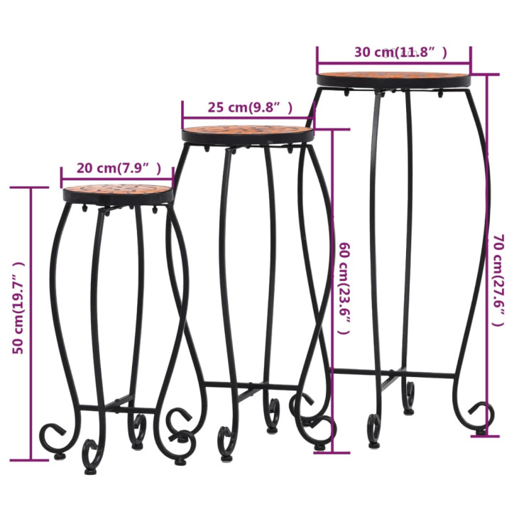 Mozaikiniai staliukai, 3 vnt., terakota spalvos, keramika