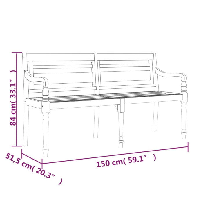 Batavia suoliukas su smėlio spalvos pagalvėle, 150cm, tikmedis