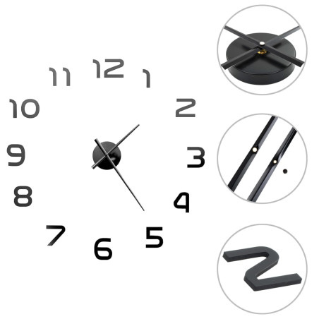 Sieninis laikrodis, juodas, 100cm, modernus dizainas, 3D, XXL