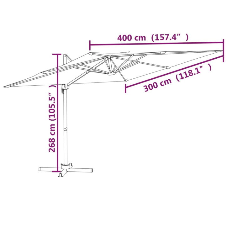 Gembės formos skėtis su aliuminiu stulpu, mėlynas, 400x300cm