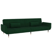 Dvivietė sofa-lova su dvejomis pagalvėmis, žalia, aksomas