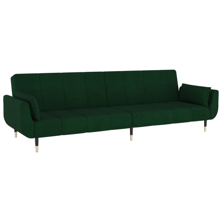 Dvivietė sofa-lova su dvejomis pagalvėmis, žalia, aksomas