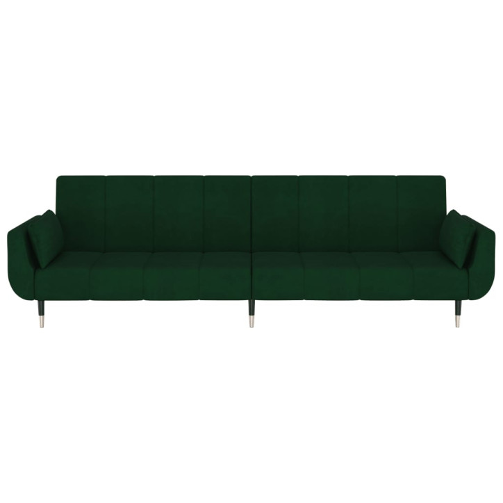 Dvivietė sofa-lova su dvejomis pagalvėmis, žalia, aksomas