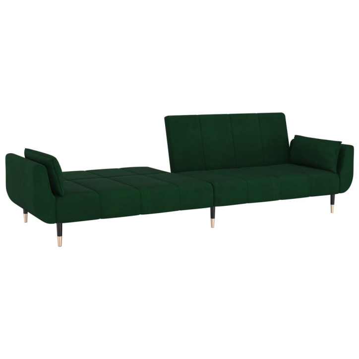 Dvivietė sofa-lova su dvejomis pagalvėmis, žalia, aksomas