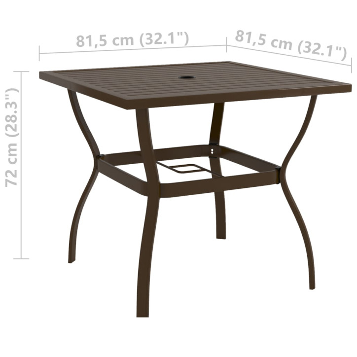 Sodo stalas, rudos spalvos, 81,5x81,5x72cm, plienas