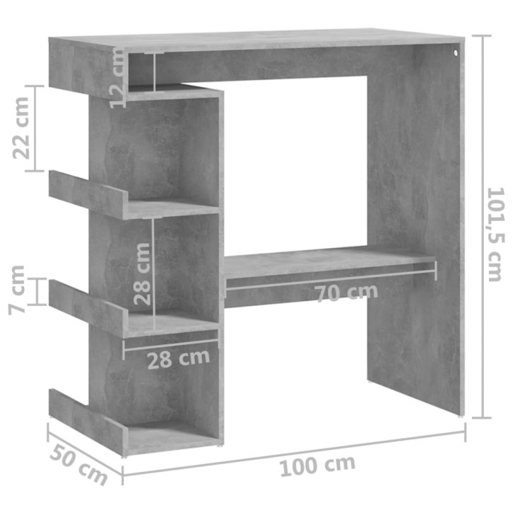 Baro stalas su lentyna, betono pilkas, 100x50x101,5cm, MDP