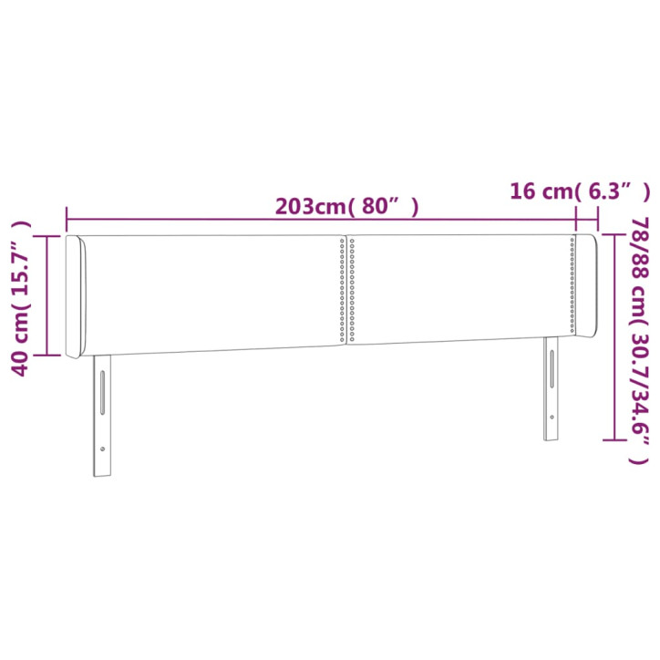 Galvūgalis su LED, šviesiai pilkas, 203x16x78/88cm, aksomas