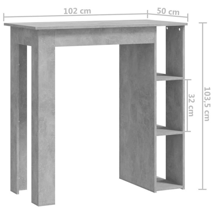 Baro stalas su lentyna, betono pilkas, 102x50x103,5cm, MDP