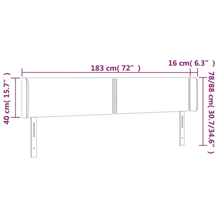 Galvūgalis su LED, juodos spalvos, 183x16x78/88cm, dirbtinė oda