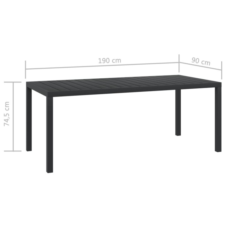 Sodo stalas, juodas, 185x90x74cm, aliuminis ir WPC