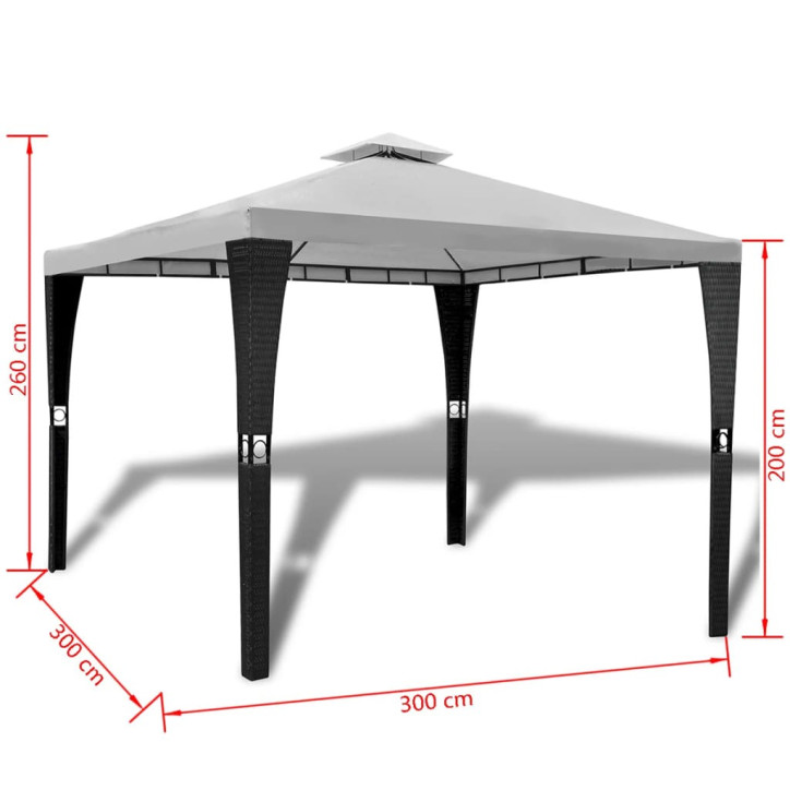 Pavėsinė su stogu, 3x3m, kreminės baltos spalvos