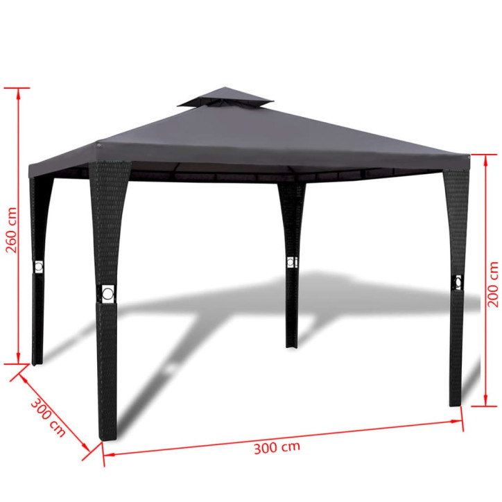 Pavėsinė su stogu, 3x3m, tamsiai pilka