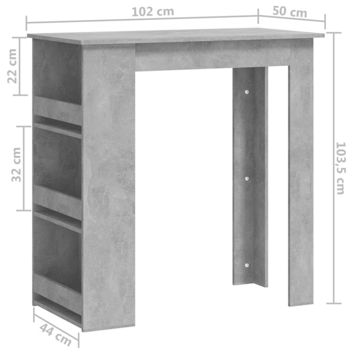 Baro stalas su lentyna, betono pilkas, 102x50x103,5cm, MDP