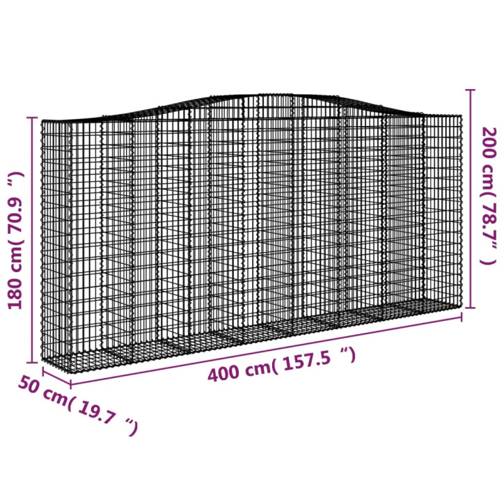 Išlenkti gabiono krepšiai, 4vnt., 400x50x180/200cm, geležis