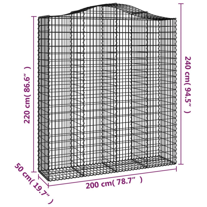 Išlenkti gabiono krepšiai, 4vnt., 200x50x220/240cm, geležis