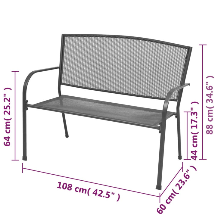 Sodo suoliukas, 108 cm, plienas ir tinklelis, antracito spalvos