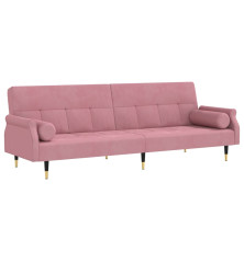 Sofa-lova su pagalvėlėmis, rožinės spalvos, aksomas