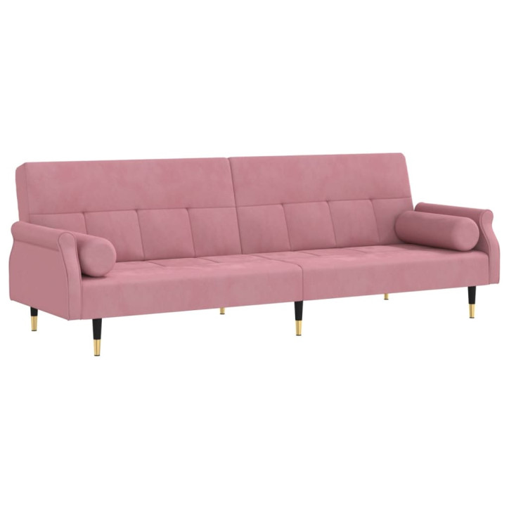 Sofa-lova su pagalvėlėmis, rožinės spalvos, aksomas