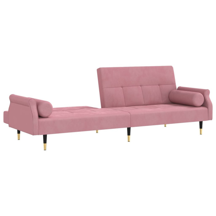 Sofa-lova su pagalvėlėmis, rožinės spalvos, aksomas