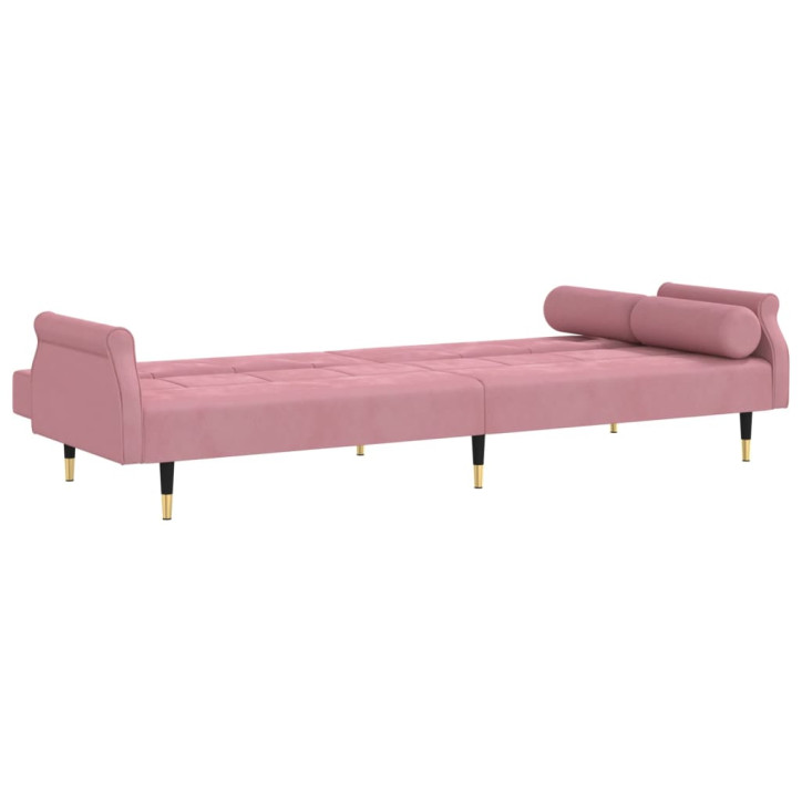 Sofa-lova su pagalvėlėmis, rožinės spalvos, aksomas