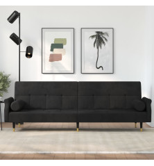 Sofa-lova su pagalvėlėmis, juodos spalvos, aksomas