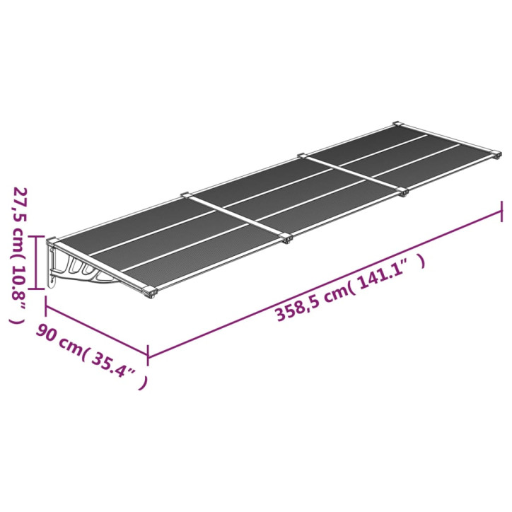 Stogelis durims, juodos spalvos, 358,5x90cm, polikarbonatas