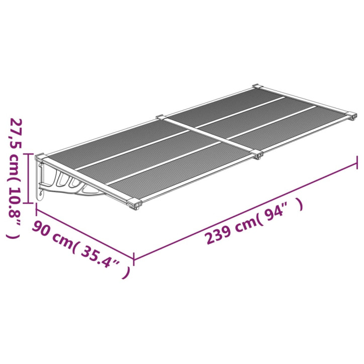 Stogelis durims, juodos spalvos, 239x90cm, polikarbonatas