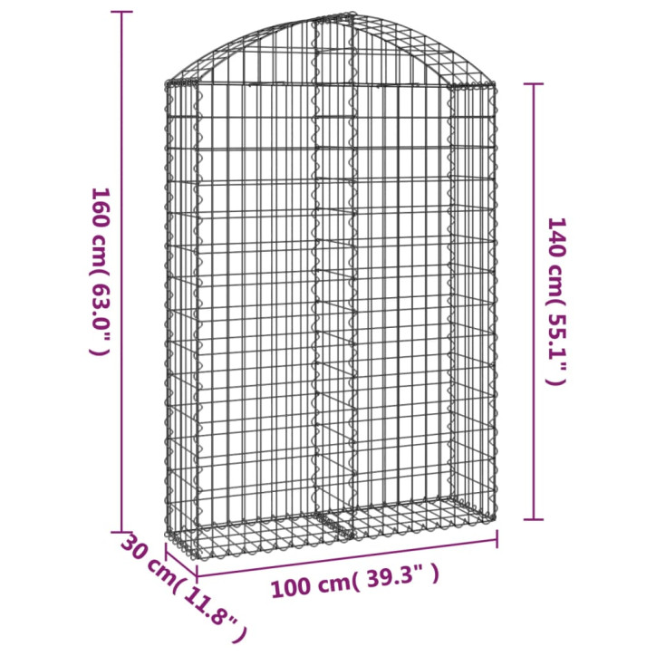 Išlenktas gabiono krepšys, 100x30x140/160 cm, geležis