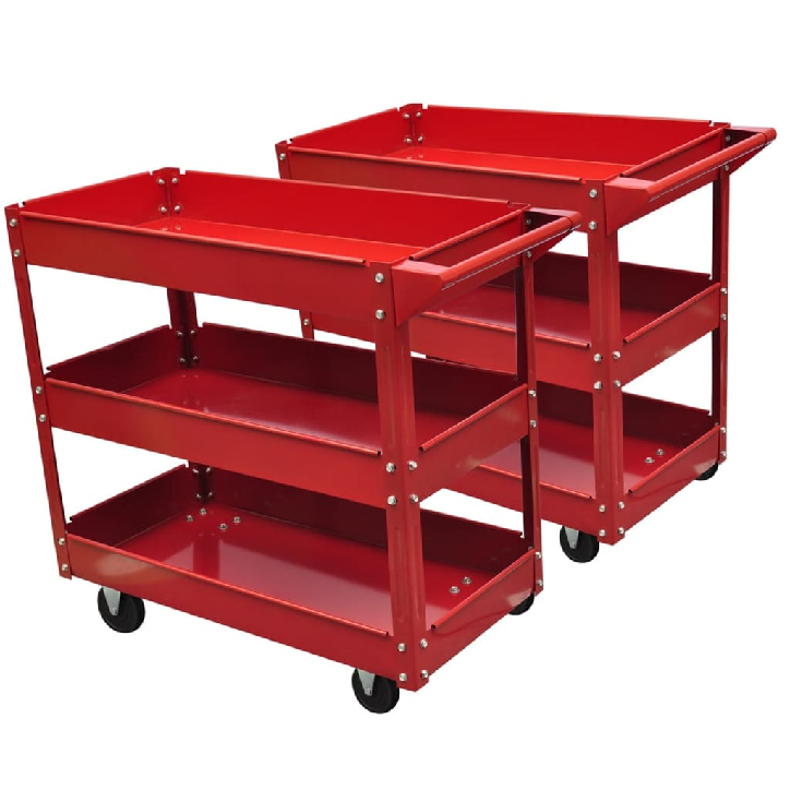 140157  Workshop Tool Trolleys with 3 Shelves 2 pcs