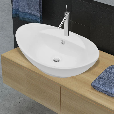 140678 Luxury Ceramic Basin Oval with Overflow and Faucet Hole