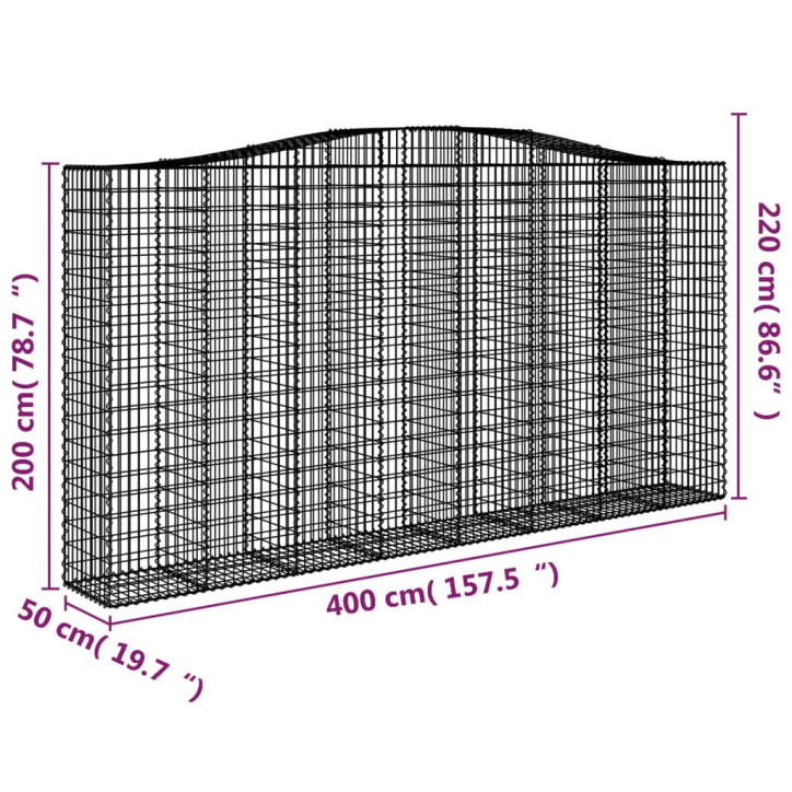 Išlenkti gabiono krepšiai, 2vnt., 400x50x200/220cm, geležis