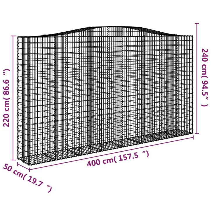 Išlenkti gabiono krepšiai, 2vnt., 400x50x220/240cm, geležis